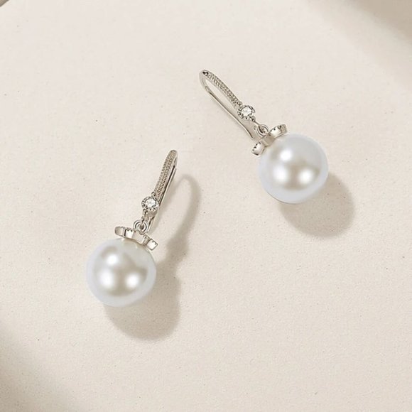 925 Sterling silver Pretty crystal pearl earrings for women fashion designer - Picture 6 of 6